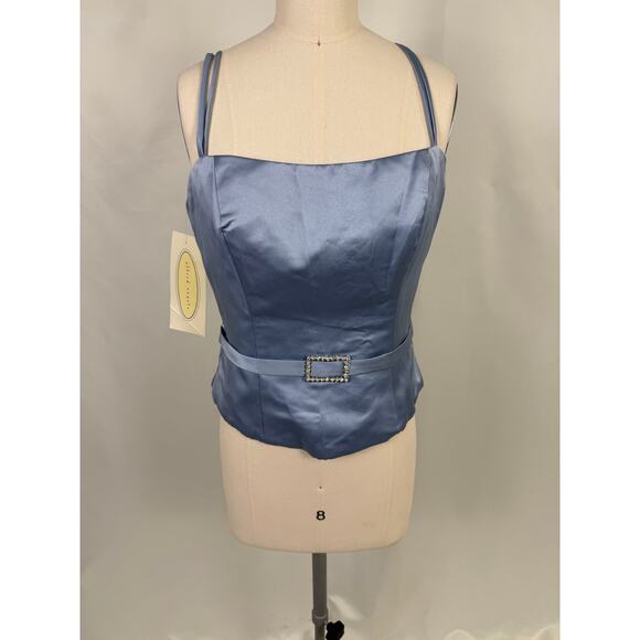 Alfred Angelo Cornflower Blue Satin Bustier Top Sz 12 Bridesmaid Strap Cami NWT - Picture 1 of 10